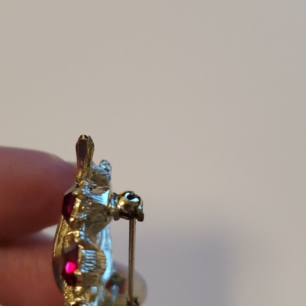 Ruby Rhinestone Brooch Pin, Goldtone - Picture 8 of 8